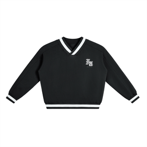 V-Neck Contrast Collar Boxy Sweatshirt