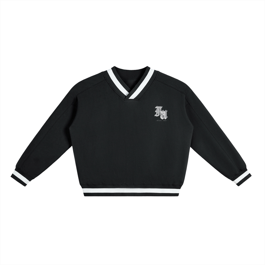 V-Neck Contrast Collar Boxy Sweatshirt
